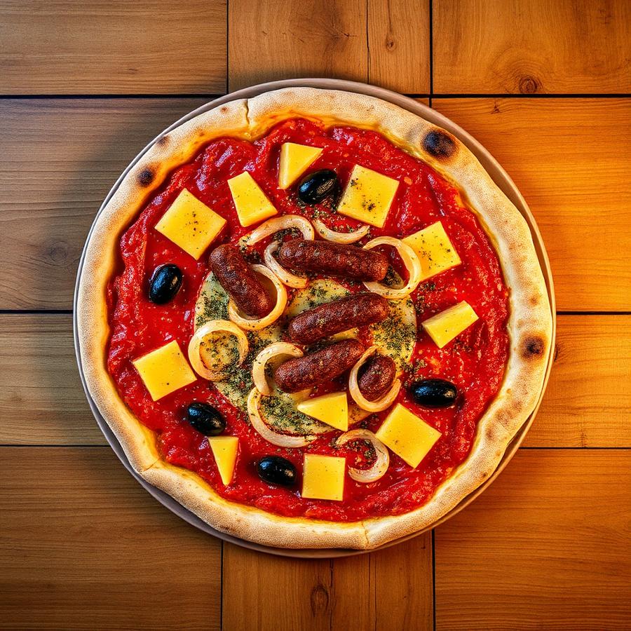 Spéciale Ana — Tomate, fromage, merguez, ananas, oignon, origan, olives